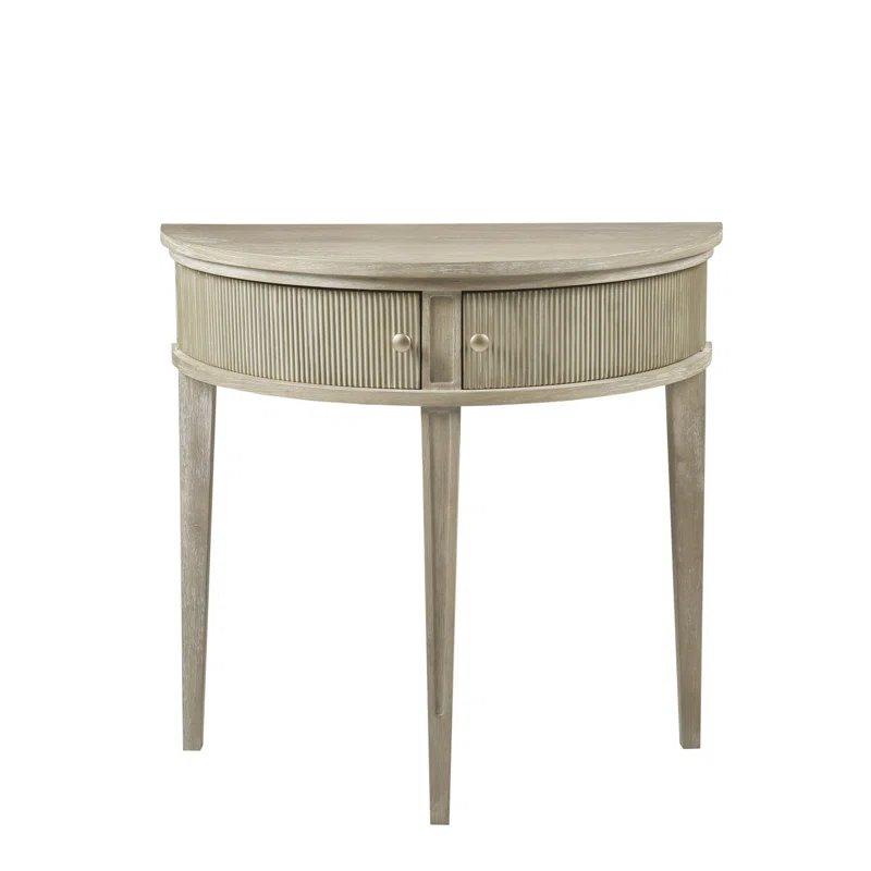 Eskitme Gri ve Buğday Rengi Masif Ahşap Yivli Kapaklı Oval Dresuar - 79x36x77 cm - 132285