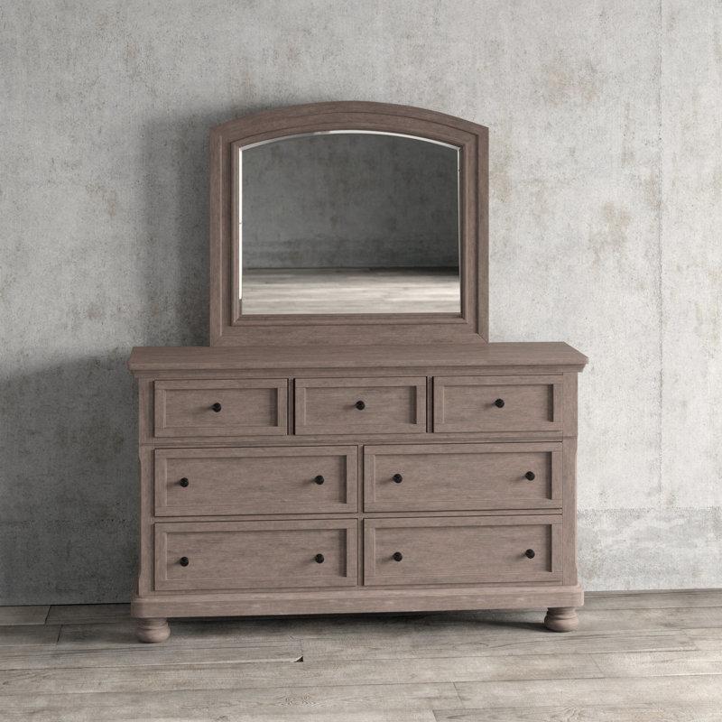 Eskitme Kahverengi Masif ve Endüstriyel Ahşap 7 Çekmeceli Kemerli Aynalı Şifonyer - 168 cm - 123948
