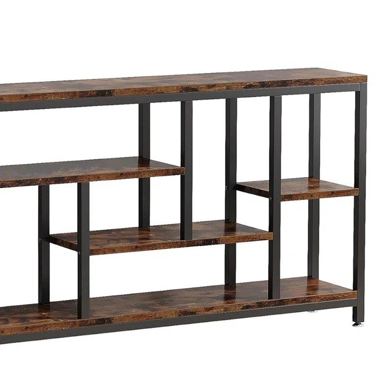 Eskitme Koyu Kahverengi ve Siyah Metal ve Endüstriyel Ahşap 5 Raflı Dikdörtgen Koltuk Arkası Dresuar - 180x30x91 cm - 131910