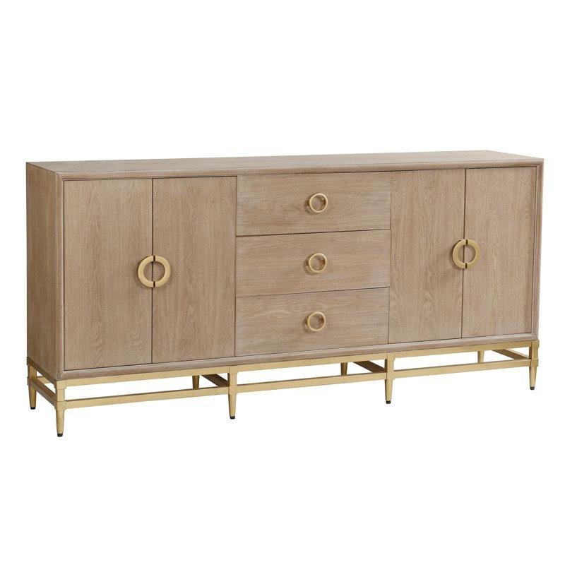 Eskitme Meşe ve Gold Masif ve Endüstriyel Ahşap 4 Kapaklı 3 Çekmeceli Gold Konsol - 183x87x44 cm - 129055