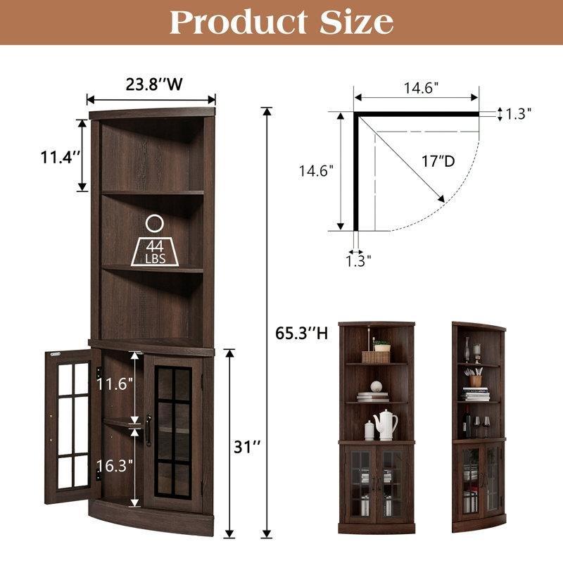 Espresso Endüstriyel Ahşap 5 Raflı Cam Kapaklı Köşe Kitaplık - 61x166 cm - 141805