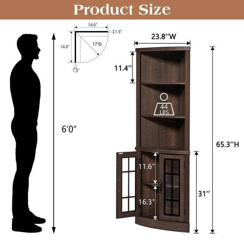 Espresso Endüstriyel Ahşap 5 Raflı Cam Kapaklı Köşe Kitaplık - 61x166 cm - 141805