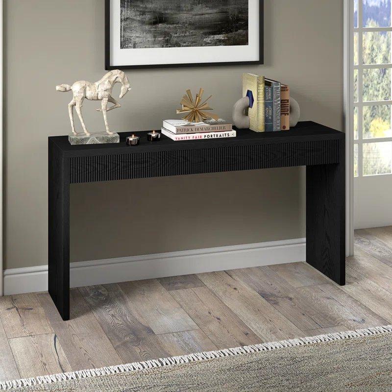 Espresso Endüstriyel Ahşap Yivli Ön Panel Tasarımlı Modern Dresuar - 140x39x75 cm - 132963