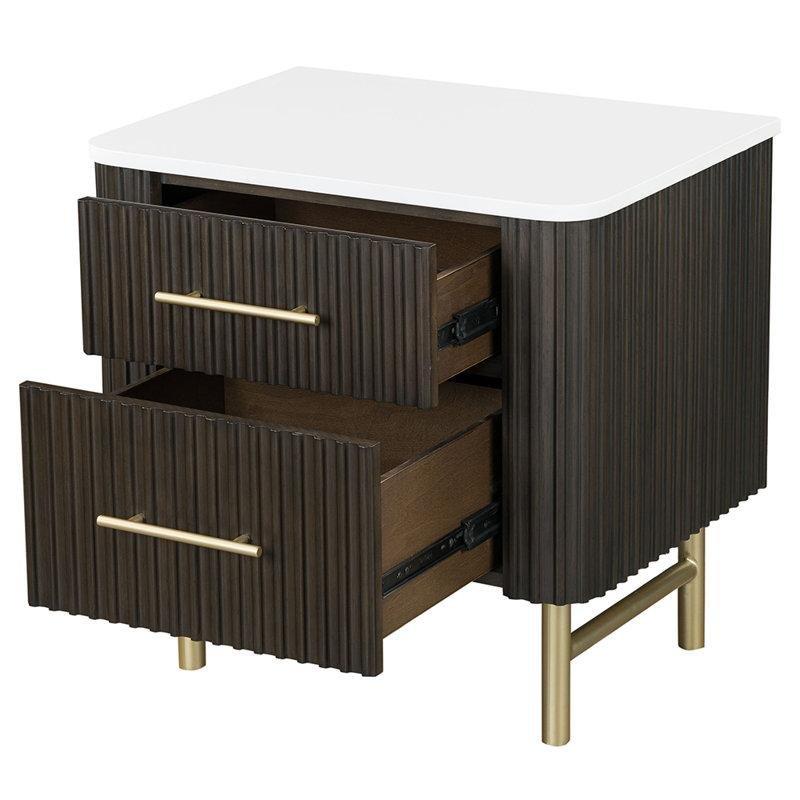 Espresso ve Beyaz Mermer Tablalı Ahşap Metal 2 Çekmeceli Komodin - 67x67x51 cm - 127939