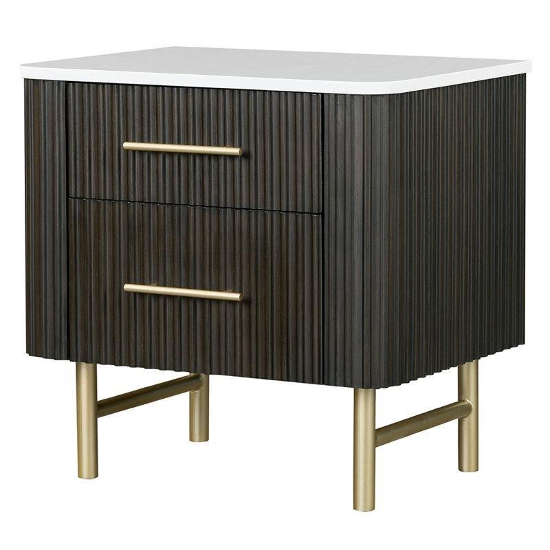 Espresso ve Beyaz Mermer Tablalı Ahşap Metal 2 Çekmeceli Komodin - 67x67x51 cm - 127939