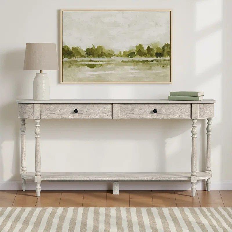 Fildişi Masif Maun ve Doğal Taş Tablalı 2 Çekmeceli Yarım Ay Mermer Dresuar - 166x36x79 cm - 132117