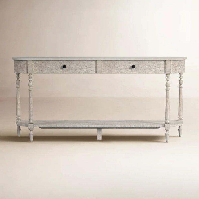 Fildişi Masif Maun ve Doğal Taş Tablalı 2 Çekmeceli Yarım Ay Mermer Dresuar - 166x36x79 cm - 132117