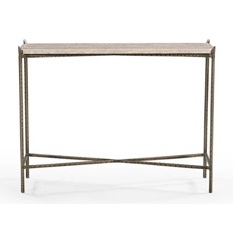 Fildişi Traverten Tablalı Gold Demir Ayaklı Modern Traverten Dresuar - 82x21x61 cm - 132493