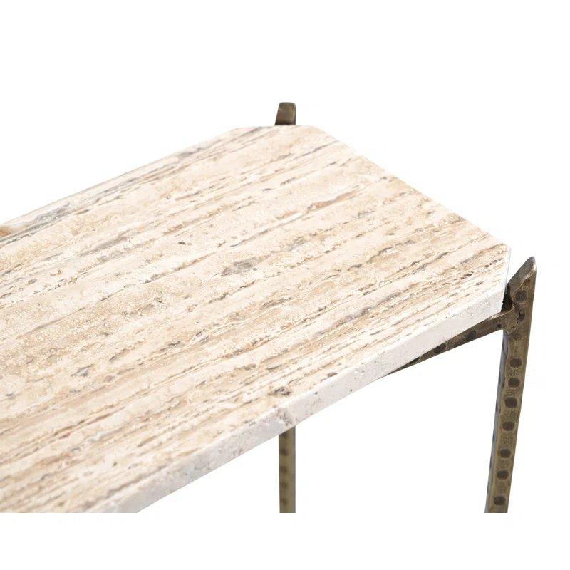 Fildişi Traverten Tablalı Gold Demir Ayaklı Modern Traverten Dresuar - 82x21x61 cm - 132493