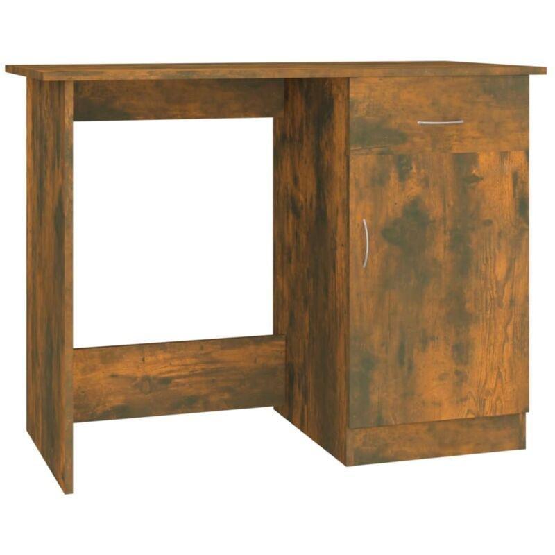 Füme Meşe Ahşap Endüstriyel Çekmeceli Kapaklı Bilgisayar Masası-100x50x76 cm - 115231
