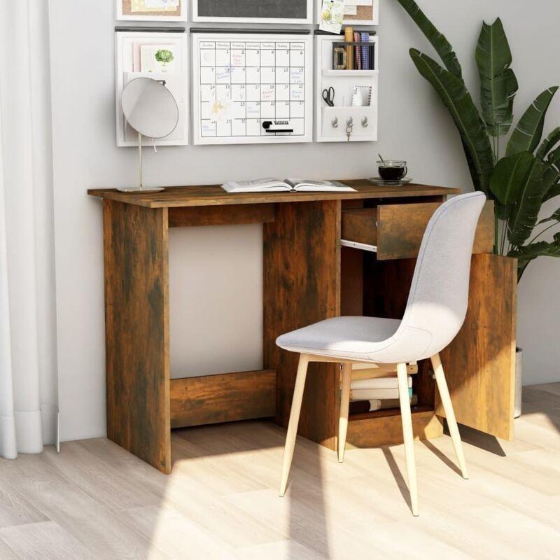 Füme Meşe Ahşap Endüstriyel Çekmeceli Kapaklı Bilgisayar Masası-100x50x76 cm - 115231