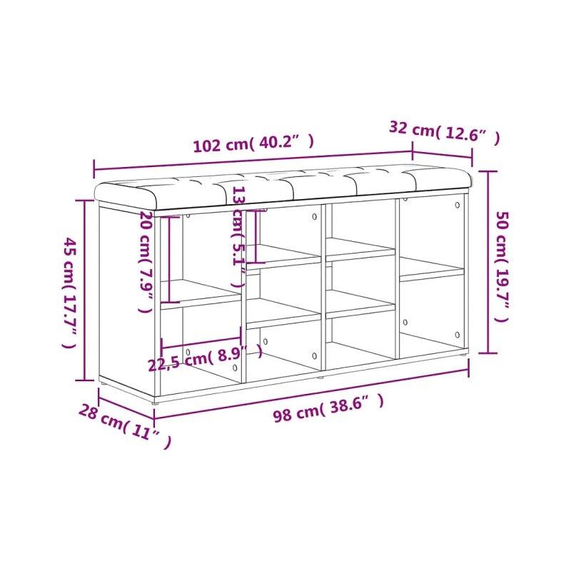 Füme Meşe Endüstriyel Ahşap Minderli Bölmeli Ayakkabılık - 102x32x50 cm - 118558