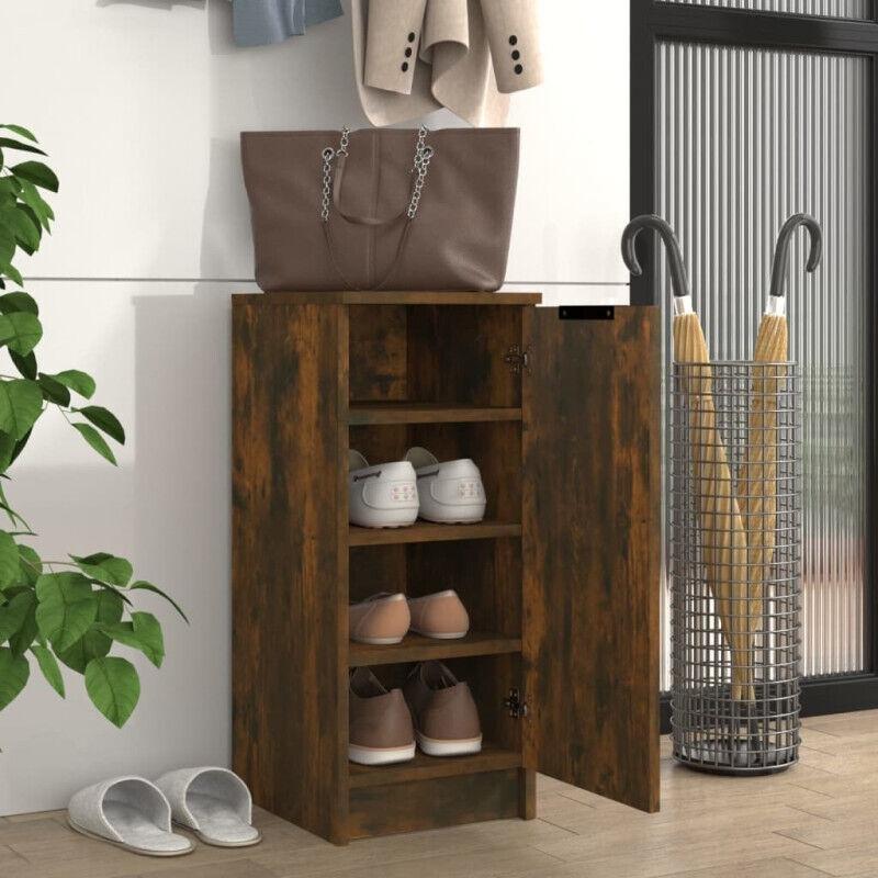 Füme Meşe Endüstriyel Ahşap Tek Kapaklı Raflı Ayakkabılık - 30x35x70 cm - 119330
