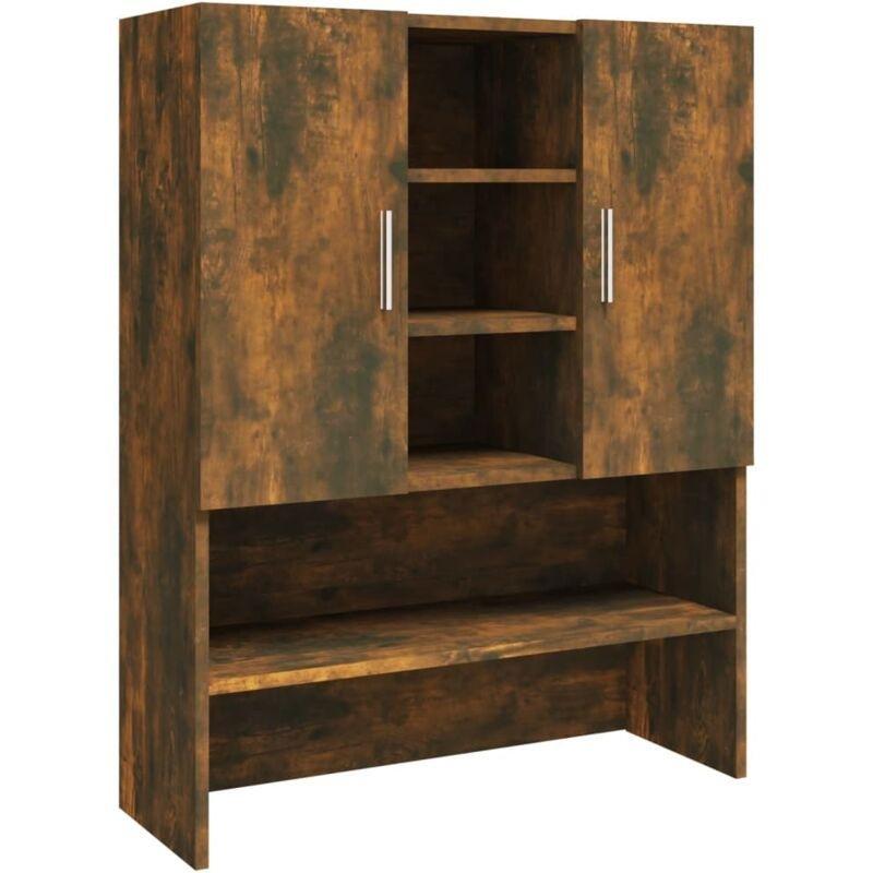 Füme Meşe Kahverengi Endüstriyel Ahşap 2 Kapaklı 9 Bölmeli Çamaşır Makinesi Dolabı-71x26x90 cm - 118117