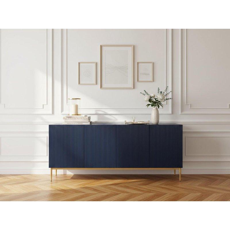 Gold Ayaklı Endüstriyel Ahşap Kabartma Desenli 4 Kapaklı Konsol - 200x45x86 cm - 129386