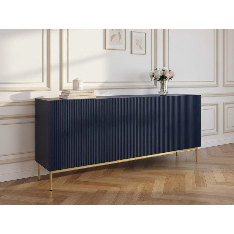Gold Ayaklı Endüstriyel Ahşap Kabartma Desenli 4 Kapaklı Konsol - 200x45x86 cm - 129386