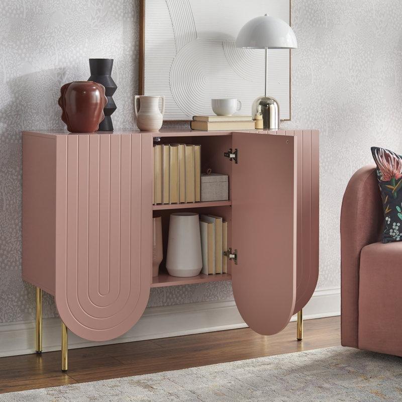 Gold Ayaklı MDF Oymalı Tasarım Üç Kapaklı Konsol - 121x41x92 cm - 128710