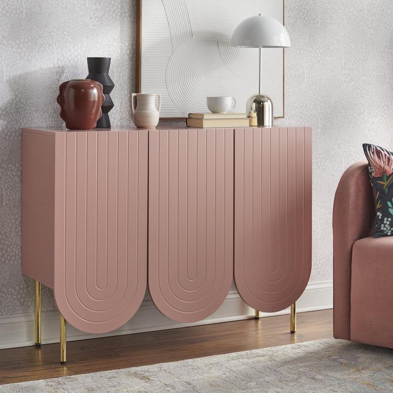 Gold Ayaklı MDF Oymalı Tasarım Üç Kapaklı Konsol - 121x41x92 cm - 128710