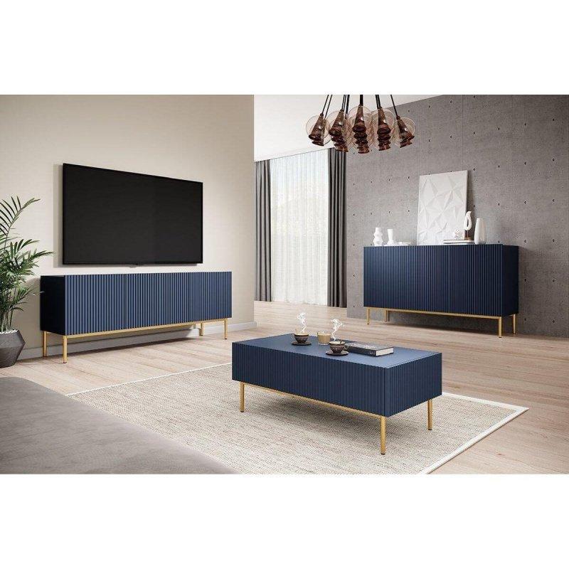 Gold Ayaklı Rölyef Desenli Endüstriyel Ahşap Konsol - 150x45x85 cm - 129396