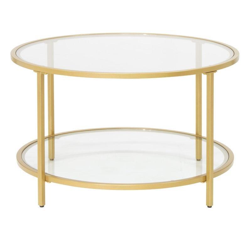 Gold Çelik Ayaklı İki Katlı Modern Cam Sehpa-72x72x44 cm - 117711