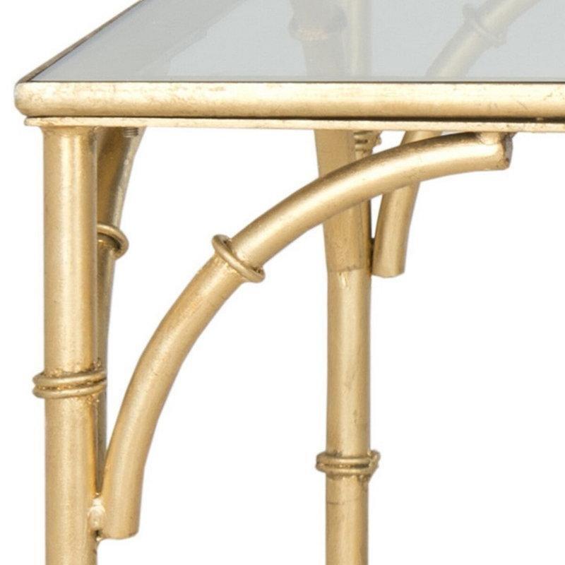 Gold Demir Sahte Bambu Tasarımlı Dikdörtgen Ferforje Cam Sehpa-46x127x67 cm - 117420