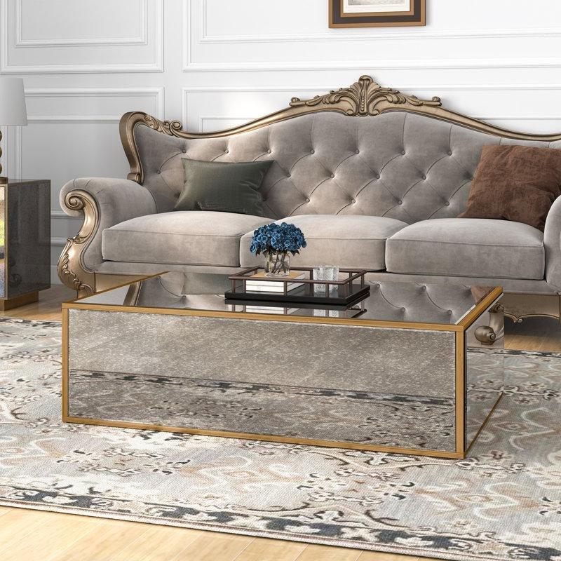 Gold MDF Eskitme Aynalı Cam Sehpa-36x75x120 cm - 116994