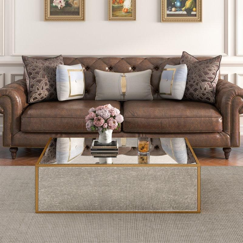 Gold MDF Eskitme Aynalı Cam Sehpa-36x75x120 cm - 116994