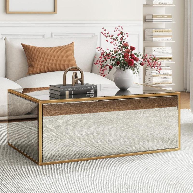 Gold MDF Eskitme Aynalı Cam Sehpa-36x75x120 cm - 116994