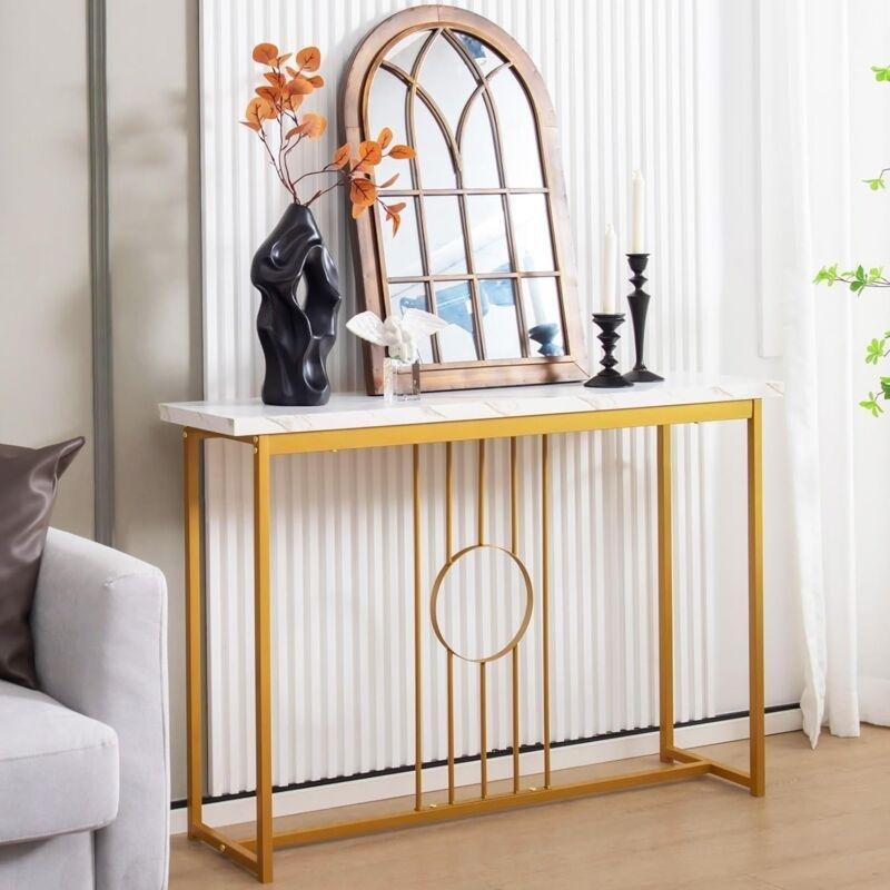 Gold Metal Ayaklı Mermer Görünümlü Dresuar - 120x30x81 cm - 133765
