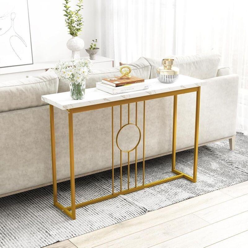 Gold Metal Ayaklı Mermer Görünümlü Dresuar - 120x30x81 cm - 133765