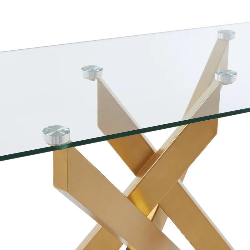 Gold Metal Ayaklı Şeffaf Cam Tablalı Dikdörtgen Dresuar - 116x45x76 cm - 131696