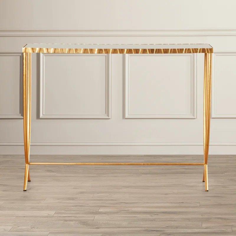 Gold Metal Gövdeli Aynalı Cam Tablalı Pirinç Dresuar - 115x39 cm - 132766