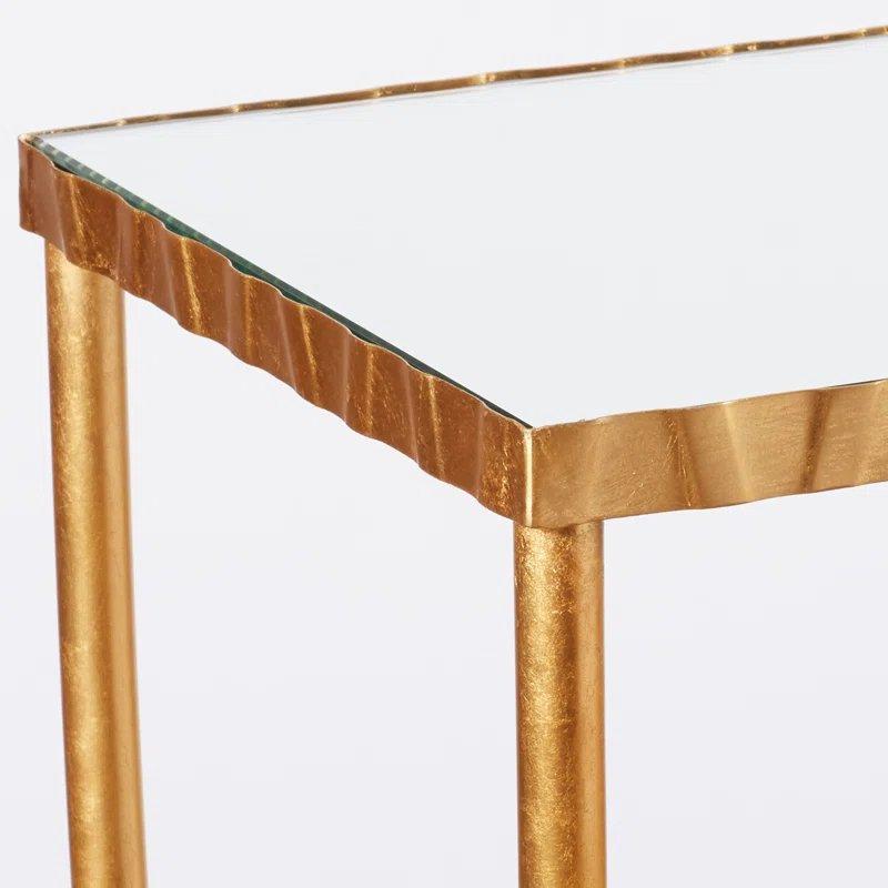 Gold Metal Gövdeli Aynalı Cam Tablalı Pirinç Dresuar - 115x39 cm - 132766