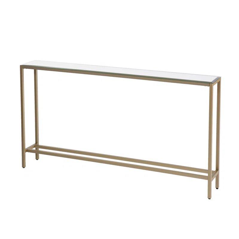 Gold Metal ve Aynalı Cam Bizoteli İnce Tasarım Dresuar - 143x21x77 cm - 131972