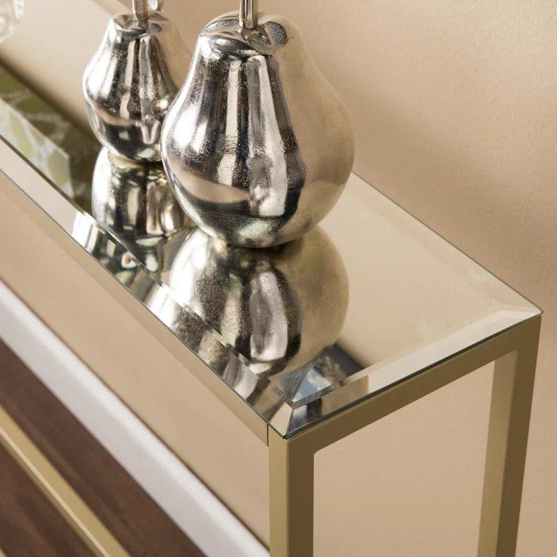 Gold Metal ve Aynalı Cam Bizoteli İnce Tasarım Dresuar - 143x21x77 cm - 131972