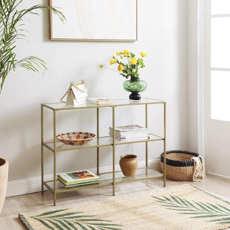 Gold Metal ve Temperli Cam 3 Raflı Dresuar - 100x30x73 cm - 133731