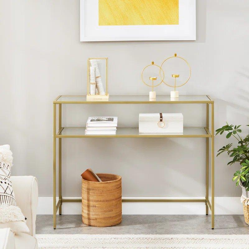 Gold Metal ve Temperli Cam Raflı Modern Dresuar - 100x35x80 cm - 131863