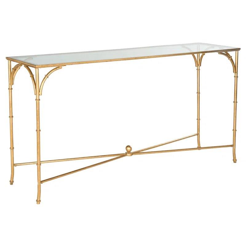 Gold Renk Metal ve Temperli Cam Üst Tablalı Bambu Tasarım Ayaklı Pirinç Dresuar - 161x41x82 cm - 132420