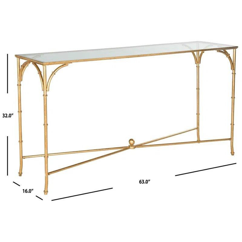 Gold Renk Metal ve Temperli Cam Üst Tablalı Bambu Tasarım Ayaklı Pirinç Dresuar - 161x41x82 cm - 132420