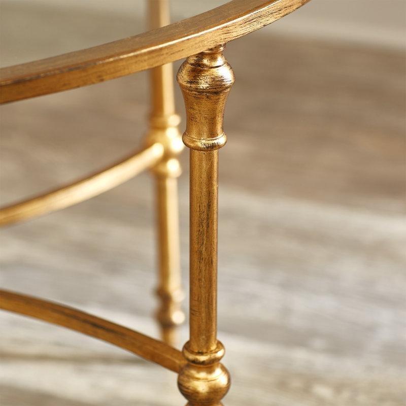 Gold Temperli Cam Çizilmeye Dayanıklı Ferforje Cam Sehpa-51x102x72 cm - 117393