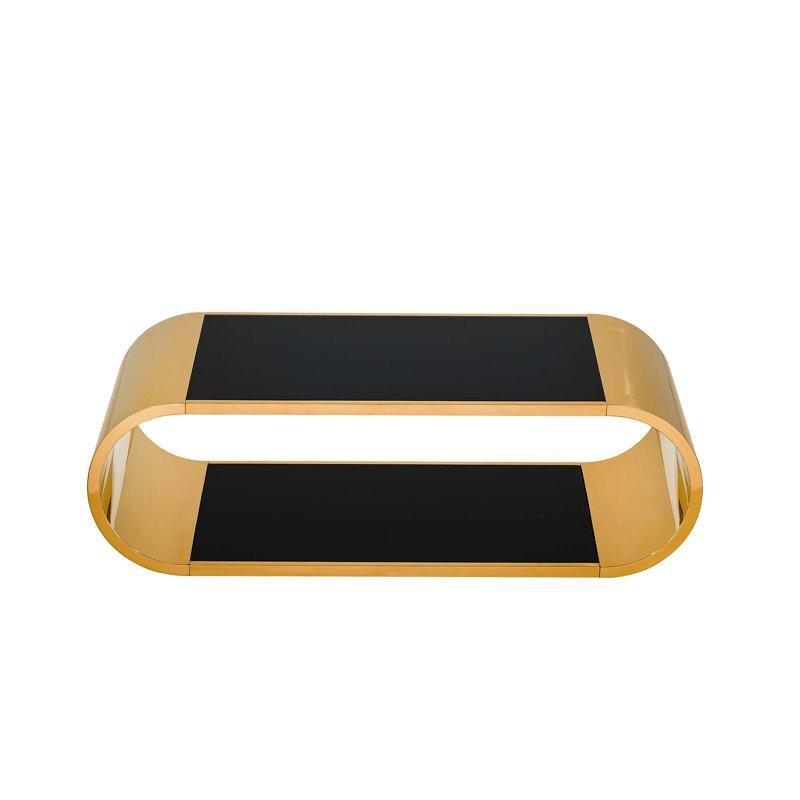 Gold Temperli Cam İki Katlı Gold Ayaklı Cam Sehpa-146x60x45 cm - 117453