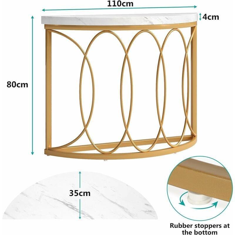 Gold ve Beyaz Mermer Desenli Yarım Ay Tasarımlı Metal Dresuar - 110x35 cm - 133640
