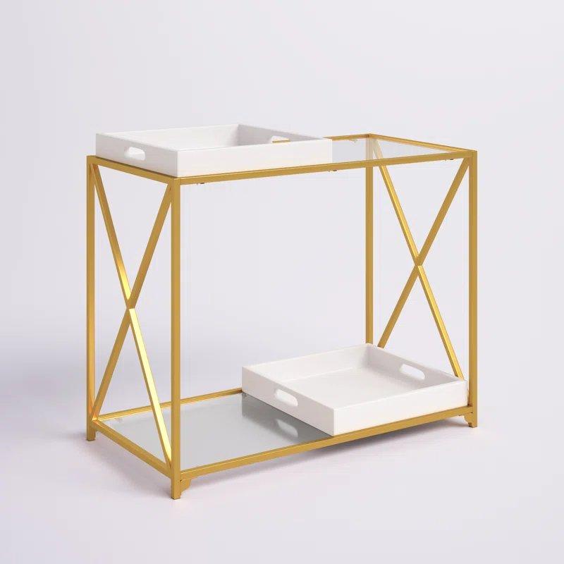 Gold ve Beyaz Metal Çıkarılabilir Tepsili Cam Dresuar - 88x46x77 cm - 131692