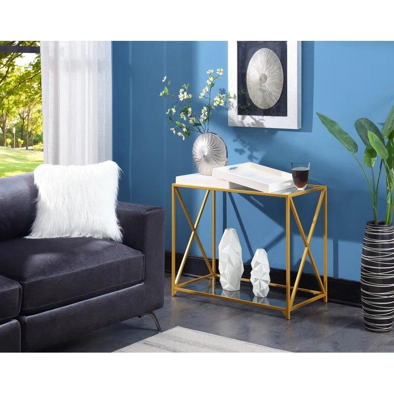 Gold ve Beyaz Metal Çıkarılabilir Tepsili Cam Dresuar - 88x46x77 cm - 131692
