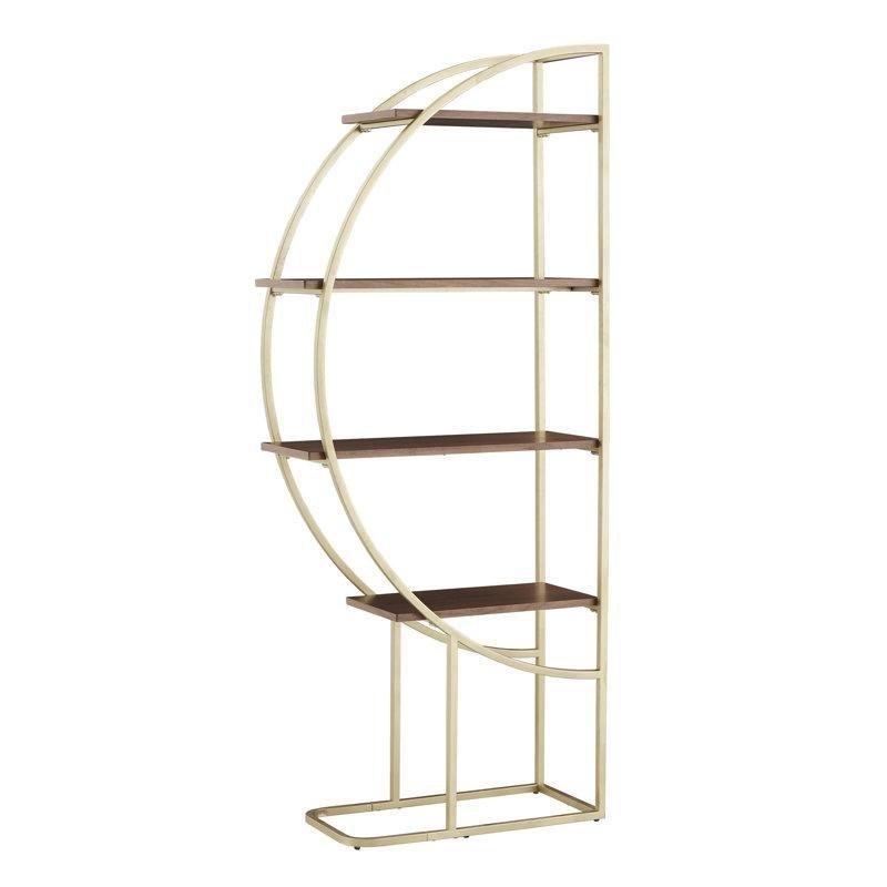 Gold ve Kahverengi Çelik Endüstriyel Ahşap Geometrik 4 Raflı Kitaplık - 194x80 cm - 141391