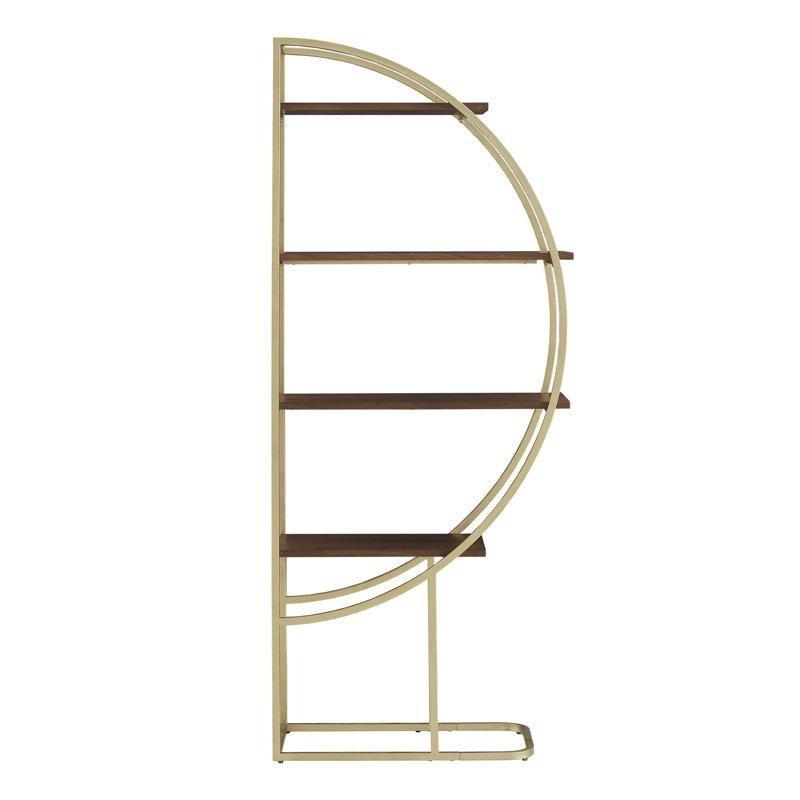 Gold ve Kahverengi Çelik Endüstriyel Ahşap Geometrik 4 Raflı Kitaplık - 194x80 cm - 141391