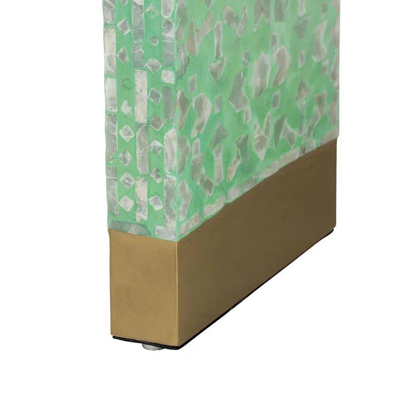 Gold ve Yeşil Sedef Kaplama Yuvarlak Köşeli Bohem Dresuar - 117x30x77 cm - 131497
