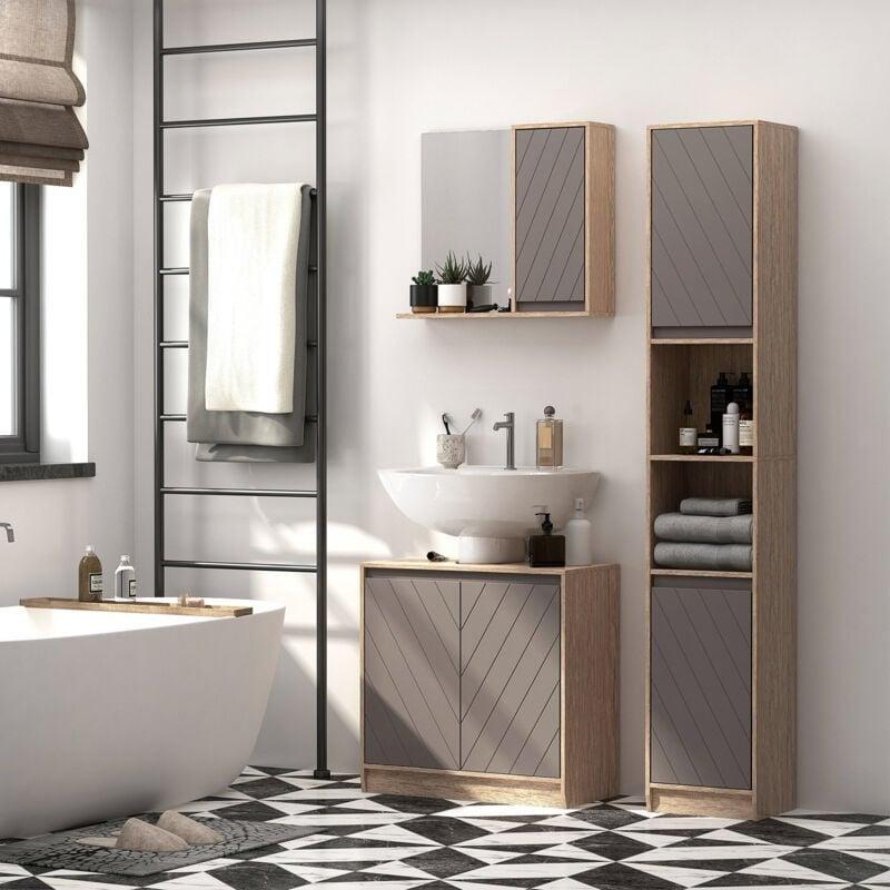 Gri Açık Meşe Görünümlü MDF Raflı Banyo Dolabı-30x24x170 cm - 114044