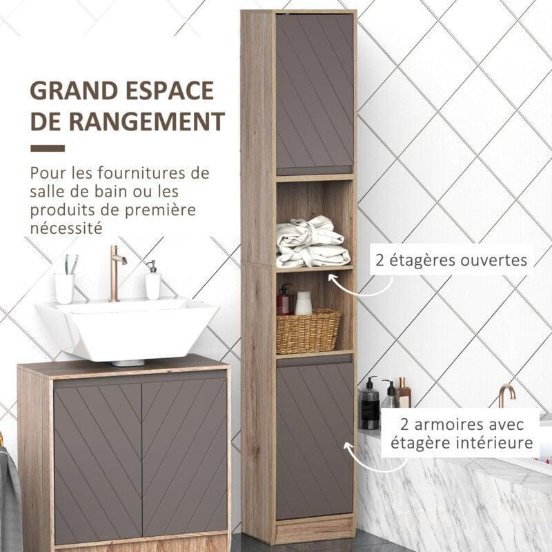Gri Açık Meşe Görünümlü MDF Raflı Banyo Dolabı-30x24x170 cm - 114044
