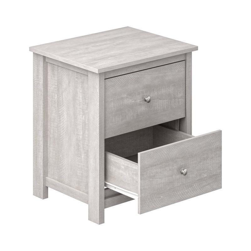 Gri Ahşap Dokulu 2 Çekmeceli Metal Kulplu Komodin - 48x40x56 cm - 127403